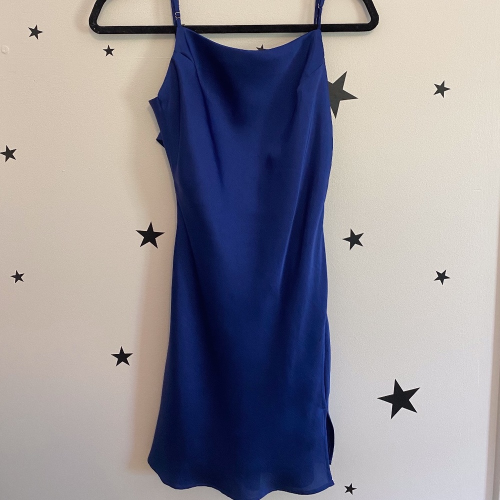 blue silk dress